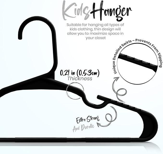 Utopia Home 20 Pack Kids Hangers - 11.5 Inch Plastic Baby Hangers for Closet - Childrens Hanger for Clothes & Infant Hanger for Closet - for Everyday Standard Use (Black)