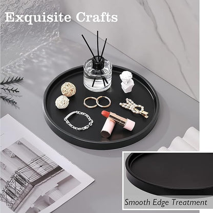 Emibele Vanity Tray, Resin Round Tray Decorative Storage Organizer for Bathroom Toilet Tank Bedroom Kitchen Countertop, Jewelry Storage Dresser Tray for Candle,Lotion Bottle,Cosmetics, Matte Black