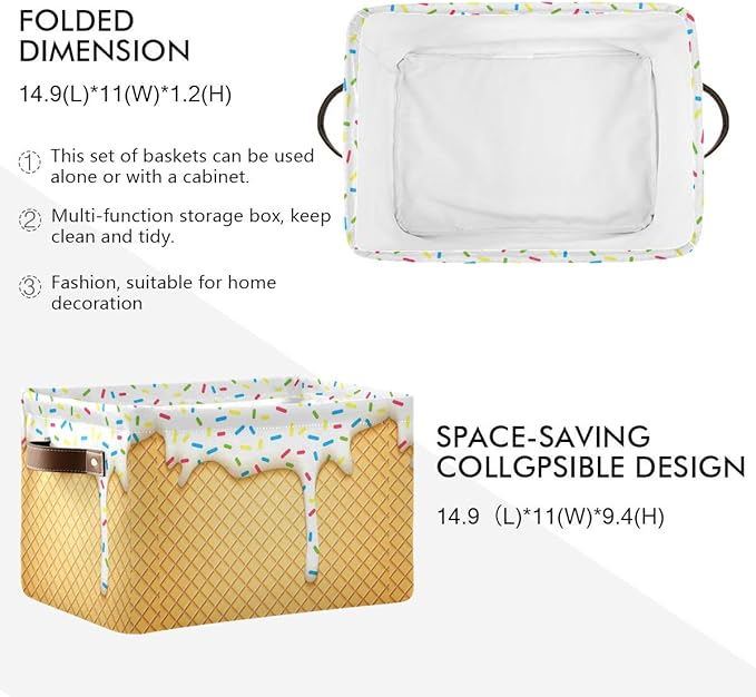 Ice Cream Cone Storage Bin - Large Canvas Bin, 15x11x9.5inch, 2 Pack