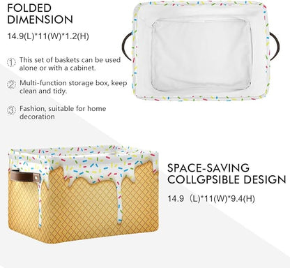 Ice Cream Cone Storage Bin - Large Canvas Bin, 15x11x9.5inch, 2 Pack