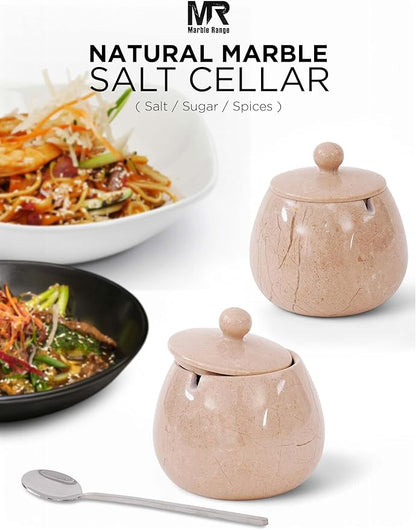 Verona Marble Salt Cellar with Lid – 4.5 Inch Table Salt Container, Salt Jar, Salt Dish, Salt Holder, Spice Jar, Sugar Bowl, Celtic Salt, Kitchen Countertop Decor