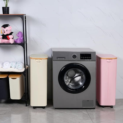iEGrow 75L Laundry Basket with Wheels,Clothes Hamper for Laundry,Laundry Hamper with Lid and Inner Bag, for Laundry Room, Bedroom, Dormitory Storage,Pink