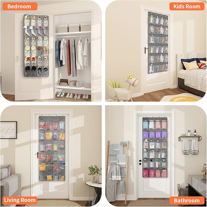 FENTEC 2 Pack Over the Door Shoe Organizer Hanging Shoe Organizer for Closet, Space Saving Mesh Large Pocket Shoe Storage and Organizer with 24 Packets, Shoe Holder for Apartments Garages, Gray