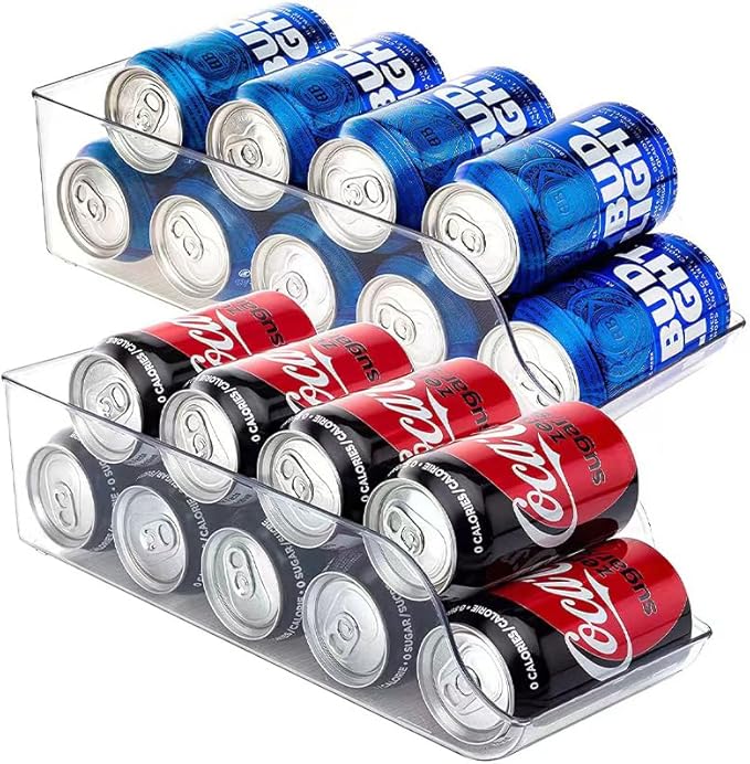 Space-Saving Stacking Can Dispensers， Stackable Beverage Drink Soda Can Dispenser Organizer Holder for Refrigerator Cabinet Pantry Storage Sack Canning Racks,2 Pack