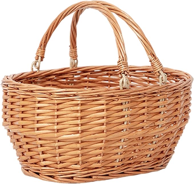 Wicker Picnic Basket with Handle, Kingwillow, (Small Orange-red)