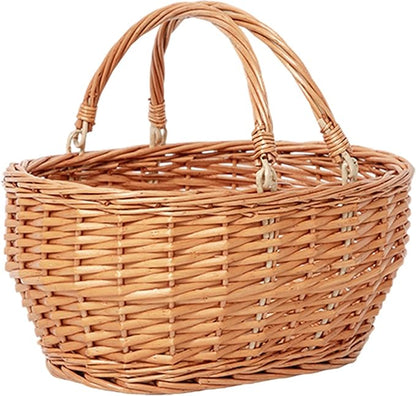 Wicker Picnic Basket with Handle, Kingwillow, (Small Orange-red)