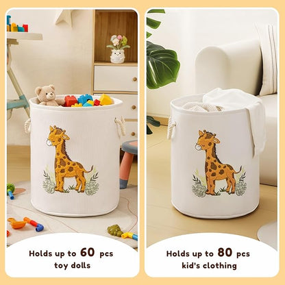 Kids Laundry Basket Baby Hamper for Nursery, Canvas 58L Large Dirty Clothes Hampers with Drawstring Closure, Jungle Theme Baby Basket, Animal Baskets Toy Laundry Hamper, Safari Nursery Decor, Giraffe