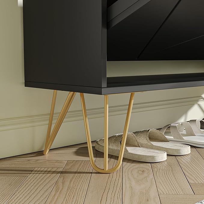 JOZZBY Black Shoe Cabinet for Entryway, Narrow Shoe Storage Cabinet with 2 Flip Drawers, Hidden Shoe Rack for Hallway, Living Room