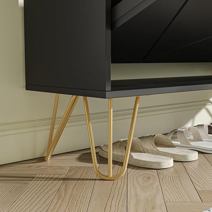 JOZZBY Black Shoe Cabinet for Entryway, Narrow Shoe Storage Cabinet with 2 Flip Drawers, Hidden Shoe Rack for Hallway, Living Room