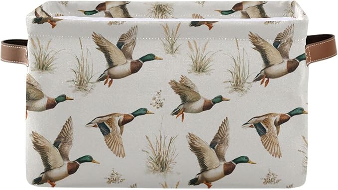 Mallard Ducks Reeds Square Baskets Storage Bins Foldable Fabric Organizer Bin Open Home Shelf Baskets