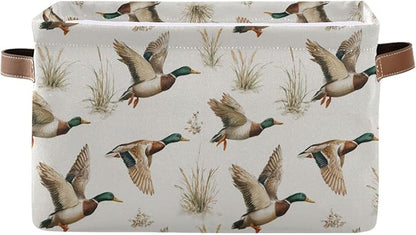 Mallard Ducks Reeds Square Baskets Storage Bins Foldable Fabric Organizer Bin Open Home Shelf Baskets