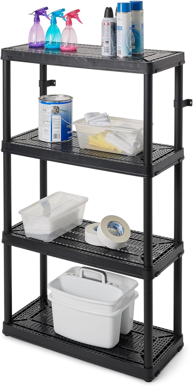 Gracious Living 4 Shelf Fixed Height Medium Duty Storage Unit 14 x 32 x 54.5" Organizer System for Home, Garage, Basement, & Laundry, Black (4 Pack)