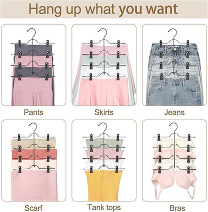 TOPIA HANGER 4 Tier Black Skirt Hangers for Women, Pants Hanger Space Saving with Adjustable Clips, Save 80% More Space, Clip Hanger for Slacks, Trousers, Shorts, Jeans, Towels, 4-Pack, CT75B
