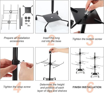 RattanView 2 Pcs Jewelry Rotating Display Stand Adjustable Metal Earrings Bracelet Display Rack Hanging Jewelry Spinning Organizer Tree with Hooks for Vendor Events Selling (2 Tier,Black)