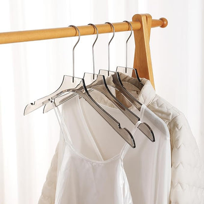 Crystal Clear Acrylic Clothes Hangers 20 Pack, Thin Non-Slip Suit Hangers, Heavy Duty Transparent Hangers for Closet Organization, Space-Saving(Smoky Gray)