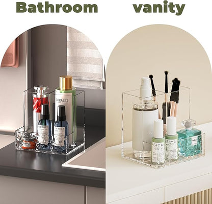 Clear Plastic Countertop Vanity Makeup Organizer, 2-Pieces Vertical Storage Organizer Set for Brushes, Eyeshadow Palettes, & Beauty Supplies