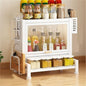 Home Furnishing Seasoning Bottle Storage Box Spice Rack Kitchen Countertop Storage Cabinet Pantry Sideboard Freestanding Counter Storage Organizer for Kitchen Living Room(White,41cm)
