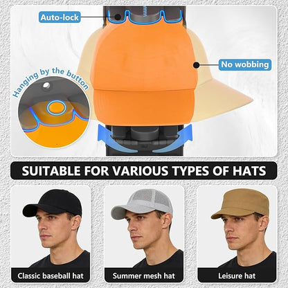 Hat Organizer for Baseball Caps with Built Spring Clips 2 Packs - Wall Mount Closet Hat Rack Holder, Storage for Wall Door/Closet Display Hat Racks Hanger (Strong Adhesive & Screws)