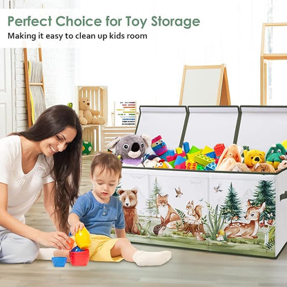 Large Toy Box Chest Organizer with Flip Lid for Kids, Collapsible Oxford Toy Storage Box with Handles for Boys Girls, Sturdy Waterproof Storage Organizer for Bedroom Playroom Nursery, 37.7×12.5×15.7''