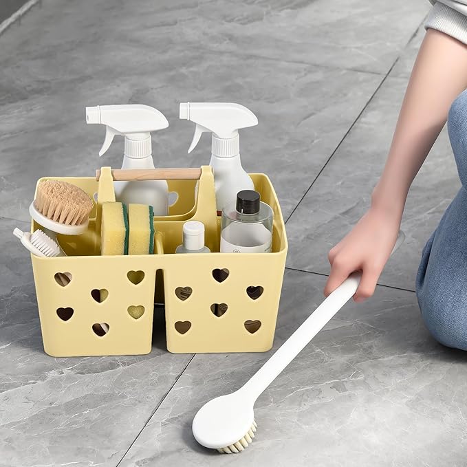 Anyoifax Portable Shower Caddy Plastic Shower Basket Organizer Divided Bathroom Caddy Storage Cleanning Caddy Tote with Handle for College, Dorm Room, Kitchen, Yellow