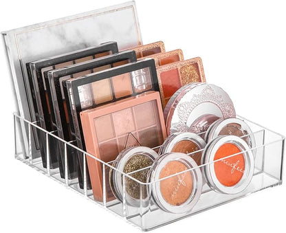 TWUTGAYW Eyeshadow Palette Organizer, Acrylic Clear Make Up Organizers and Storage Holder, Cosmetics Makeup Drawer Organizer for Vanity Bedroom 7 Section BPA Free Vanity Organizers and Storage
