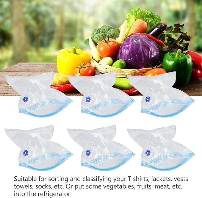 6PCS 22 * 21CM Vacuum Storage Bags Space Saver Sealed Reusable Vacuum Sealed Compressed Space Saver Bags for Food Clothing