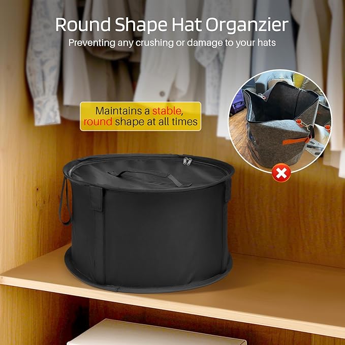 WOMACO Black Large Modern Hat Box for Storage, Stackable Hat Organizer Case for Cowboy Hat, Round Brim Hat Organizer Bag, Dustproof, Waterproof