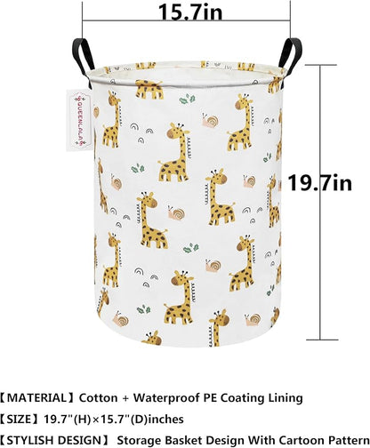QUEENLALA Large Storage Basket,Laundry Hamper/Bathroom/Home Decor/Collapsible Round Storage Bin,Boys and Girls Hamper/Boxes/Clothing(Round-Yellow Giraffe)