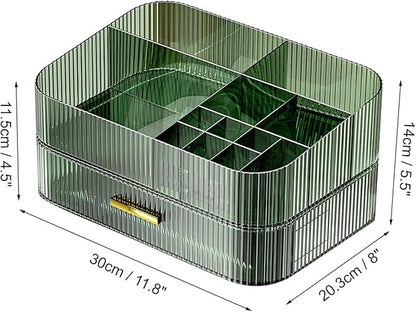 Makeup Organizer with Stackable Drawer, Large Capacity Vanity Organizer for Dresser Bathroom Countertop, Cosmetics Organizer and Display Case for Skincare, Perfume, Makeup Brushes, Lipsticks, Green