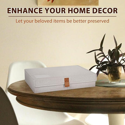 Flenpptly Decorative Photo Storage Box, Photo Boxes Storage with Lids Keepsake Box to Store Pictures, Envelope, Scrapbook Supplies Comes with Business Card Frame to Mark (Large)