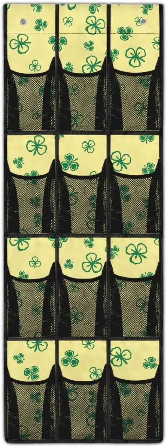 Space-Saving 12-Pocket Behind The Door Organizer, Waterproof Oxford Cloth Lightweight and Perfect for Bathroom Closet or Bedroom Use, Lucky Three Leaves