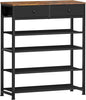 usikey Shoe Rack, 5 Tier Shoe Storage Organizer with 2 Drawers, Metal Shoe Shelf for 12-16 Pairs of Shoes, with 4 Oxford Fabric Shelves and Wooden Top, Shoe Stand for Closet Entryway, Black UNYXJX013H