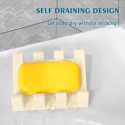 Soap Dish Holder for Shower with Suction Cup, Silicone Soap Holder & Saver Self-Draining Bar Soap Dish Keeps Soap Dry for Bathroom, Kitchen, Bathtub, Extends Soap Life (CreamWhite-3Pack)