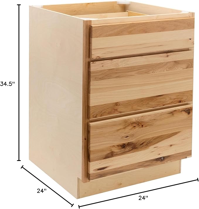 Quicklock RTA (Ready-to-Assemble) | Base Kitchen Cabinets - Shaker Style | Made in America (Rustic Hickory, 24" W x 34.5" H x 24" D 3 Drawer Pots and Pans)