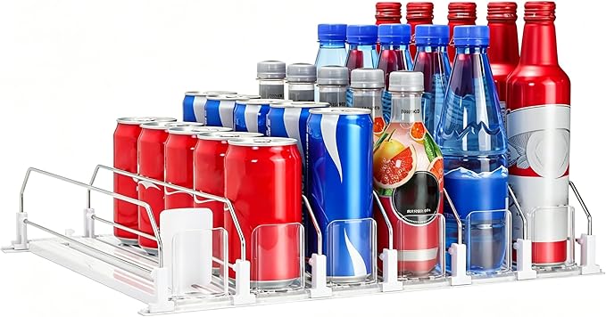 Upgraded Drink Organizer for Fridge，Soda Can Dispenser for Refrigerator，Automatic Self-Pushing Drink Pusher，Space-Saving Fridge Storage，Holds up to 30-35 Cans, 6 Row