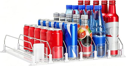 Upgraded Drink Organizer for Fridge，Soda Can Dispenser for Refrigerator，Automatic Self-Pushing Drink Pusher，Space-Saving Fridge Storage，Holds up to 30-35 Cans, 6 Row