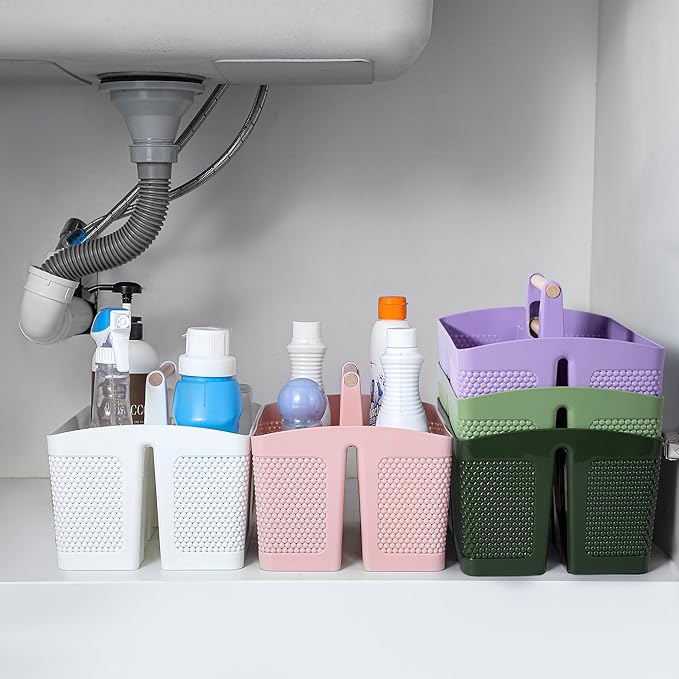 rejomiik Portable Shower Caddy Basket Plastic Cleaning Caddy Organizer Storage Tote with Handle for Bathroom, College, Dorm Room Essentials, Purple