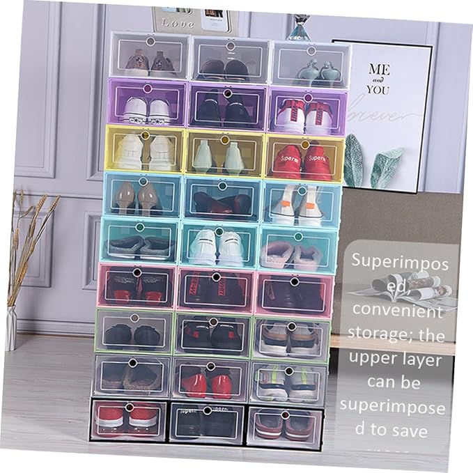 LABRIMP 6pcs Stackable Shoe Storage Boxes Cardboard Organizers Box for Shoes Case Home Office Storage