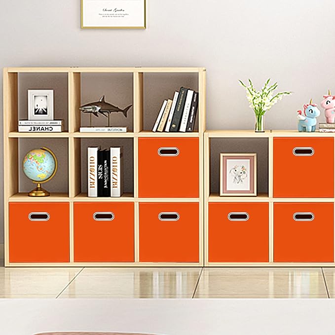 Black Fabric Cubby Storage Bins,13x13x13 Inches ,Cube Organizer Bin Foldable Storage Boxes with Dual Handles Fabric Organizer Box and collapsible Storage basket,Set of 3,Orange