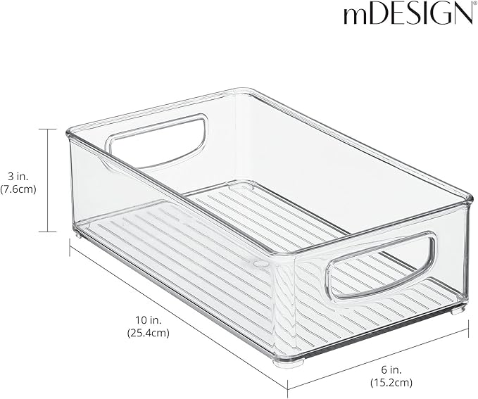 mDesign Small Plastic Bathroom Storage Container Bins with Handles for Organization in Closet, Cabinet, Vanity or Cupboard Shelf, Accessory Organizer - Ligne Collection - 2 Pack - Clear