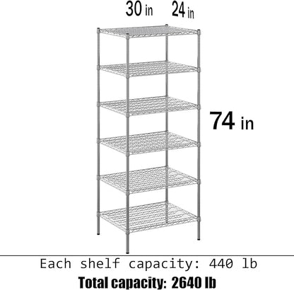 24" Deep x 30" Wide x 74" Height Wire Shelving Kit | 6-Tier | NSF Commercial Storage Rack Unit