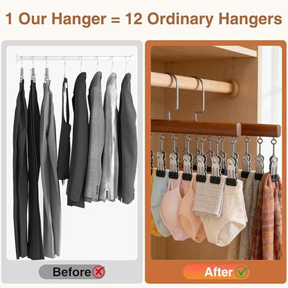 Closet Organizer with 10 Clips,Space Saving Hanging Closet Organizer,360° Rotating Metal s with Silicone Lining,Hanging Rack for Clothes, Socks, Hats (12 Clips, 2PCS)