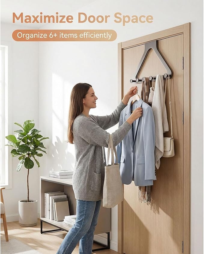 Over-the-Door Hanger Rack - Over-the-Door Hanger Organizer for Coat Hat Scarf Towels,No-Drill Heavy Duty Storage Organizer for Bedroom, Bathroom, and Entryway