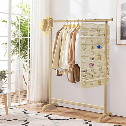 Hanging Jewelry Organizer Storage Roll with Hanger Metal Hooks Double-Sided Jewelry Holder for Necklaces, Earrings, Rings on Door, Wall, Closet, 80 Pocket Organizer,Beige