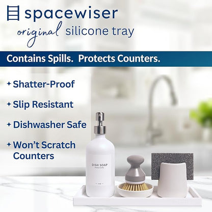 Spacewiser Countertop and Vanity Tray - 11.7" Silicone Bathroom Tray Countertop, Dish Soap Trays for Kitchen Counter, Bathroom Counter Organizer Accessories Caddy, Shower Trays Makeup Mat Oil, White