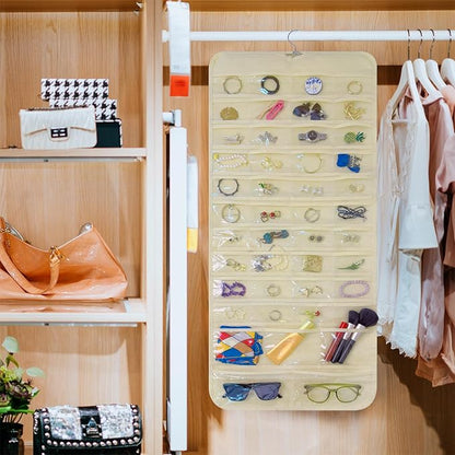 Bloss Hanging Jewelry Organizer With 90 Pockets,Earring Holder Organizer Storage For Valentine's Day Gift,Double-Sided Jewelry Holder for Earrings, Necklaces, Rings on Closet,Wall,Door(Beige)