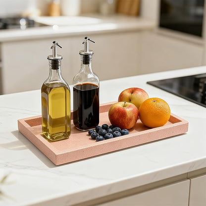 Pure Natural Marble Tray for Bathroom, Dresser, Sink. Cosmetics, toiletries, perfumes, Jewelry, Candles, etc. can be Placed (Cherry Blossom Pink, 12" x 8" x 1.2")