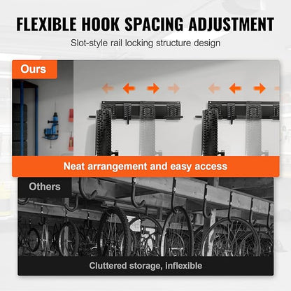 VEVOR Bike Storage Rack, 6 Bike Racks and 3 Helmets Hooks, Wall Mount Bike Storage Hanger, Home & Garage Organizer, Customizable for Various Bike Sizes, Adjustable Holder, Holds Up to 300 lbs, 48-inch
