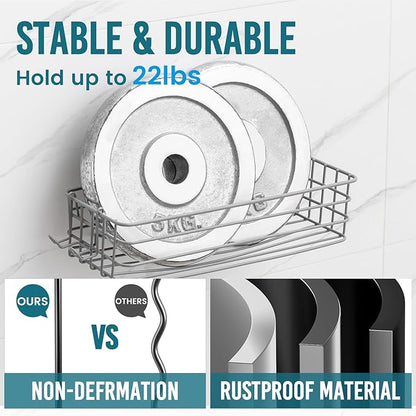 TAILI Shower Caddy Suction Cup 2 Pack with Hooks & Soap Holder, Heavy Duty Shower Organizer for Bathroom, No Drilling Bathroom Organizer with Large Capacity, Metal Storage Holder-Grey
