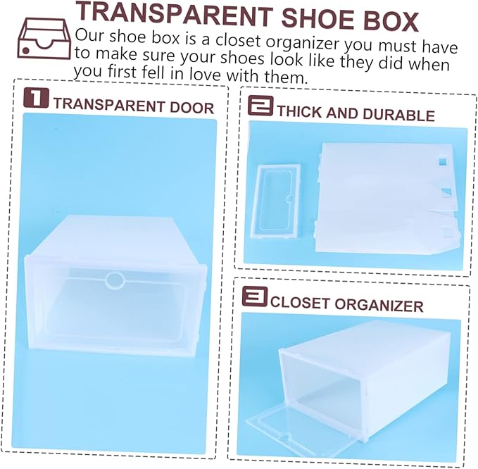 6pcs Shoes Storage Box Lid Plastic Shoe Containers Stackable for Home Office Closet
